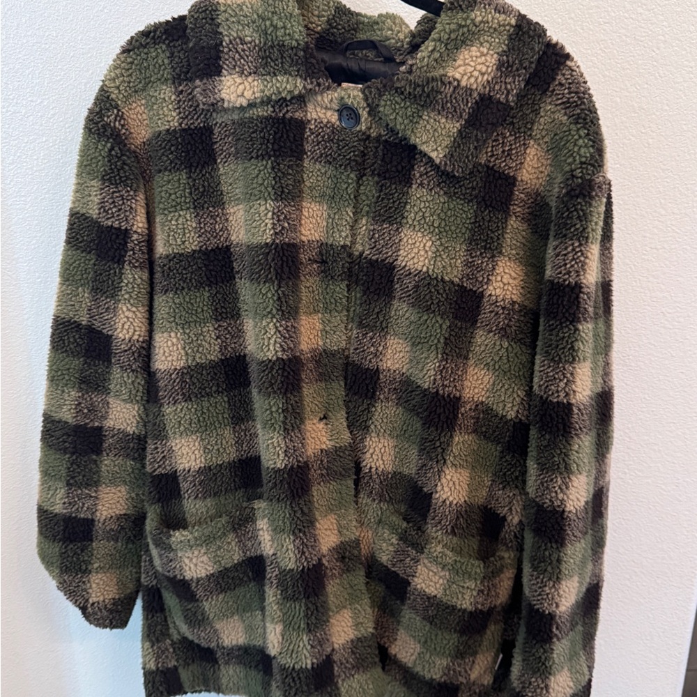 Brixton Green & Black Plaid Sherpa Jacket
